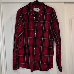 Lacoste Men's Red and Black Plaid Shirt